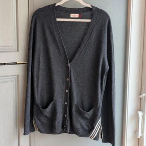 SO XL charcoal gray button-front boyfriend cardigan deep V-neck, patch pockets